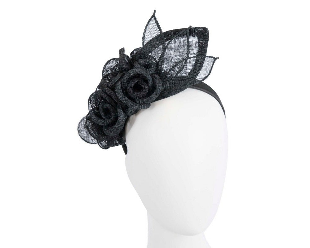 Large black sinamay flower fascinator by Max Alexander